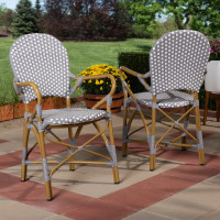Baxton Studio WA-4209-Grey/White-DC Seva Classic French Indoor and Outdoor Beige and Red Bamboo Style Stackable Bistro Dining Chair Set of 2